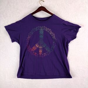 No Brand Retro Women's Boho Style Peace Sign Graphic Tee Size Large